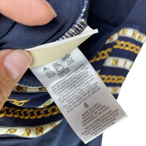 Michael Kors Halter One Piece Swimsuit - Chain Print‎ Border Navy Size 6 NWT - Picture 8 of 16